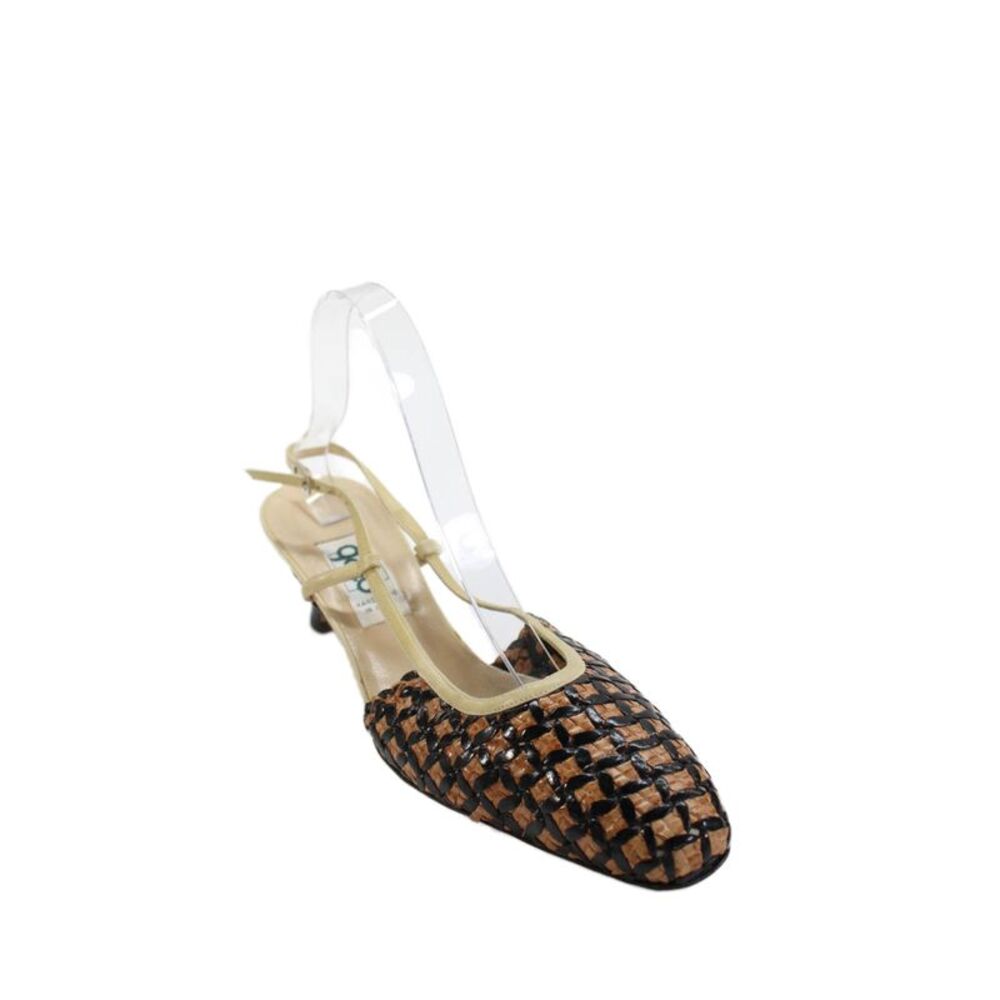 Galo Womens Woven Slingback Kitten Heels Shoes Brown Black Size 9.5